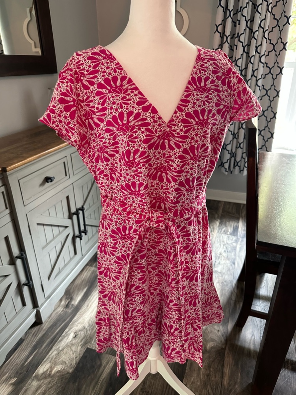 LOFT Pink and White Floral Eyelet Mini Dress